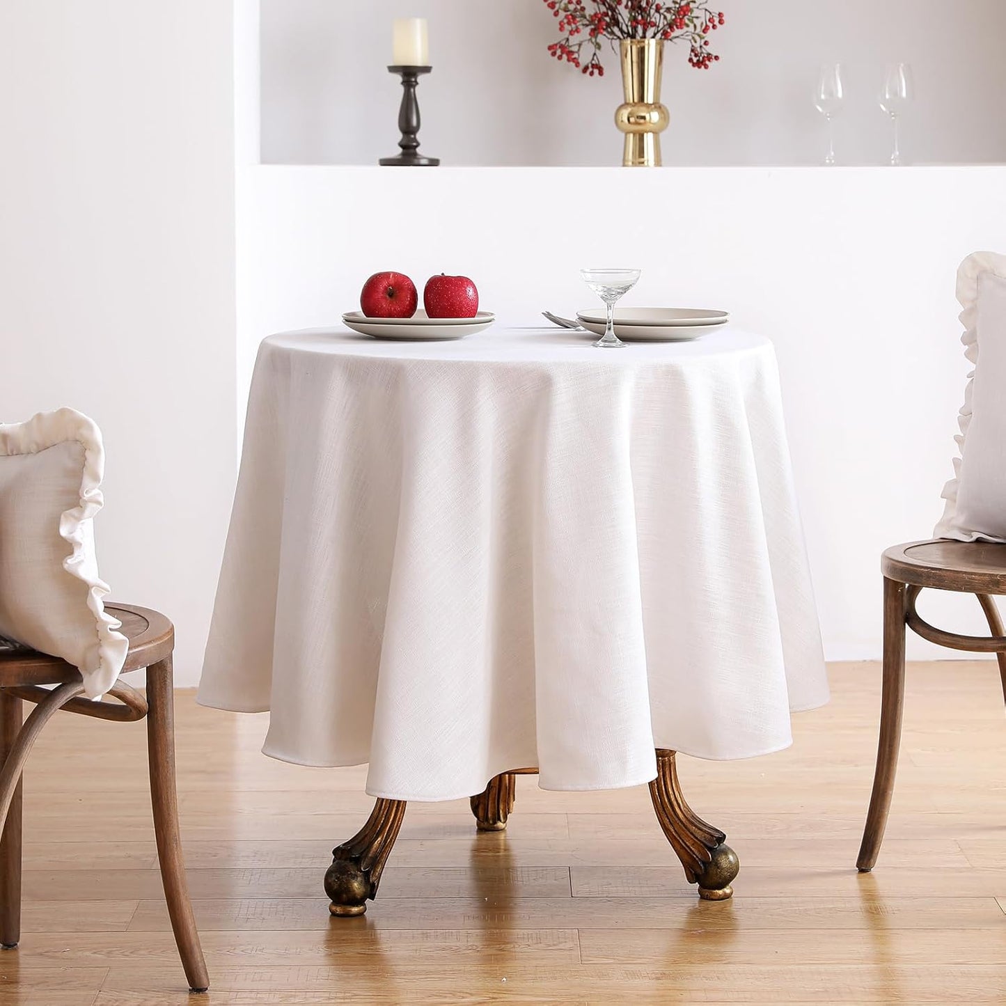 ISAENNE White Tablecloth for Round Tables,Linen Table Cloth Solid Color Plain Simplicity,Heavy Durable Table Cover for Dining Kitchen Decor Party Banquet,Diameter 55"