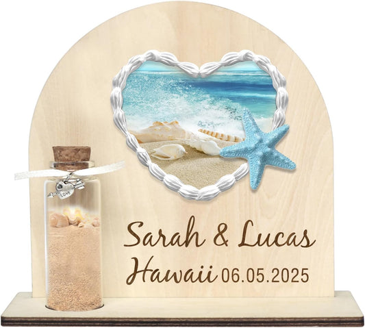 Personalized Honeymoon Sand Jar，Custom Anniversary Photo presents, Vacation Keepsake Jar，Wedding Presents，Honeymoon Present, Bride to be Gift，Valentine’s Day Gifts (semicircle3)
