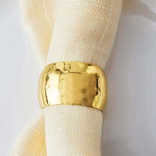 Efavormart 4 Pack Metallic Gold Hammered Napkin Rings for Wedding Party Formal Dinning Decor