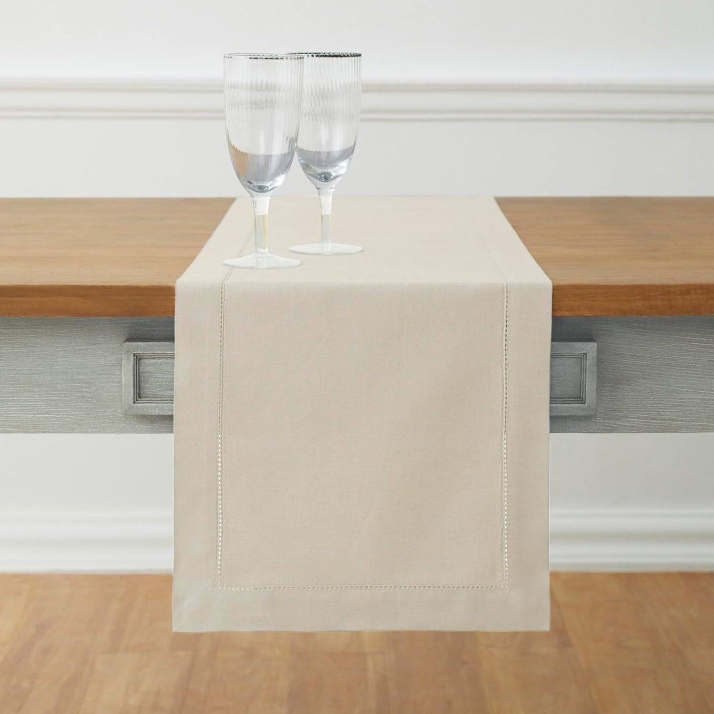 Solino Home Linen Hemstitch Table Runner 48 Inches - Cotton Linen Short Table Runner 14 x 48 Inch Ideal for Dresser and Coffee Tables - Fall, Autumn, Halloween, Thanksgiving, Christmas