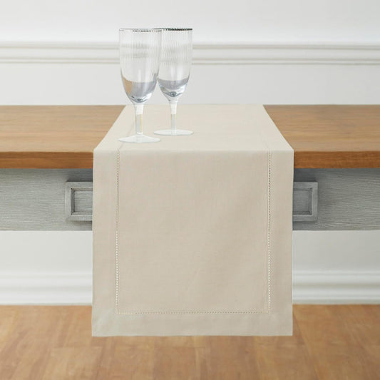 Solino Home Linen Hemstitch Table Runner 60 Inches - Cotton Linen Small Table Runner 14 x 60 Inch Ideal for Dresser and Coffee Tables - Fall, Autumn, Halloween, Thanksgiving, Christmas