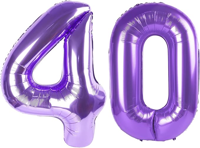 Purple Number 40 Balloon 40 Inch, 40th Birthday Party Decorations for Children, Giant 40 Foil Balloon for Party Supplies