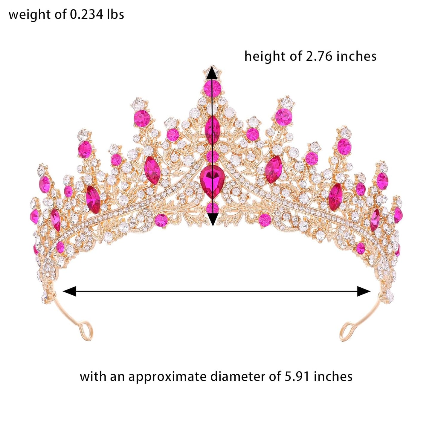 Hot Pink Tiara for Women Crystal Queen Crowns Rhinestone Princess Tiaras for Girl Wedding Headband for Bride Hair Accessories for Halloween Costume Birthday Party Prom Mother's Gifts