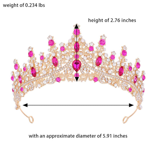 Hot Pink Tiara for Women Crystal Queen Crowns Rhinestone Princess Tiaras for Girl Wedding Headband for Bride Hair Accessories for Halloween Costume Birthday Party Prom Mother's Gifts