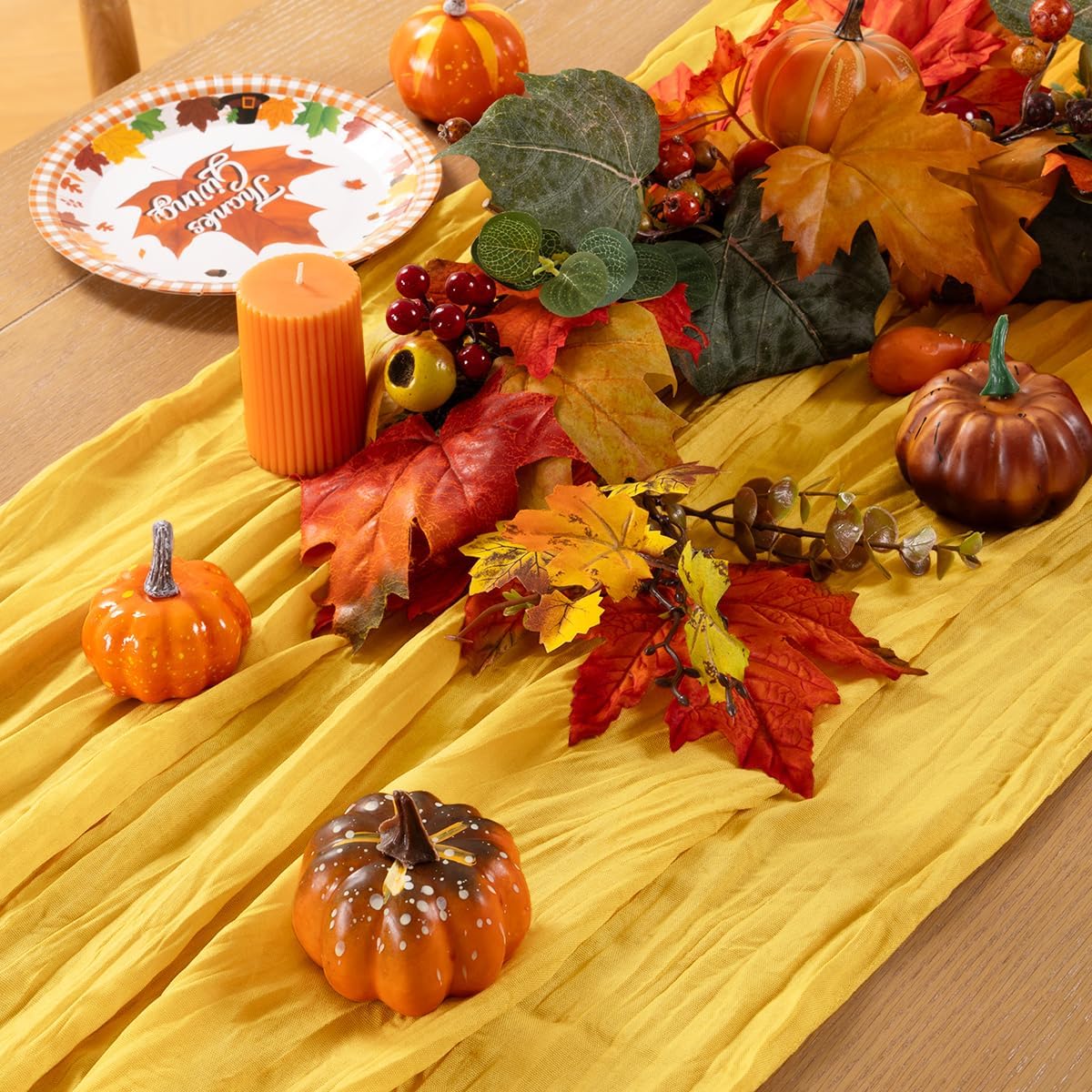 MLMC Gold Table Runner Rustic Fall Cheesecloth Table Runner 10ft Gauze Cheese Cloth Table Decoration 35x120 Inches for Wediing Picinc Party Family Gatherings Home Decor