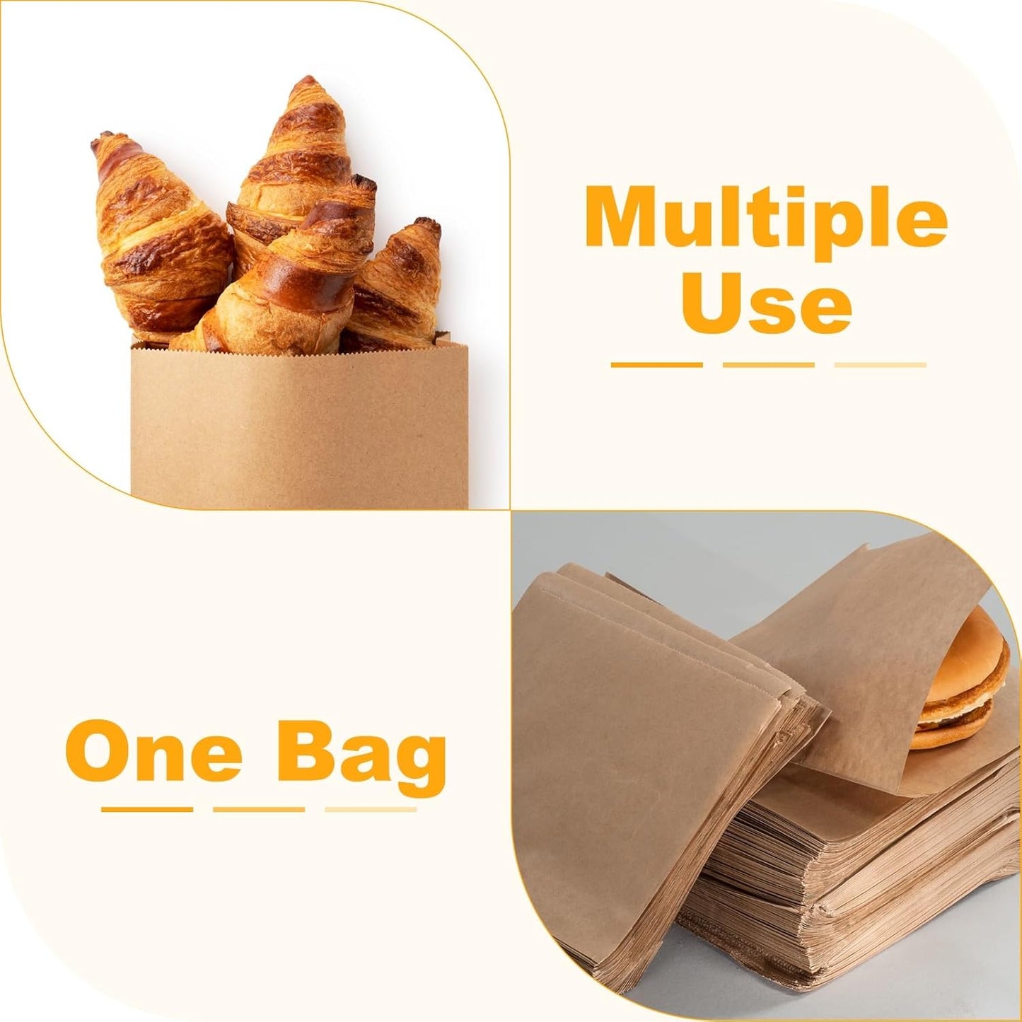 PATIKIL 9.84x9.84 Inch Paper Sandwich Bags, 100 Pcs Pastry Bag Small Pastry Bags Cookie Sleeves Food Packaging for Bakery Treats, Light Brown