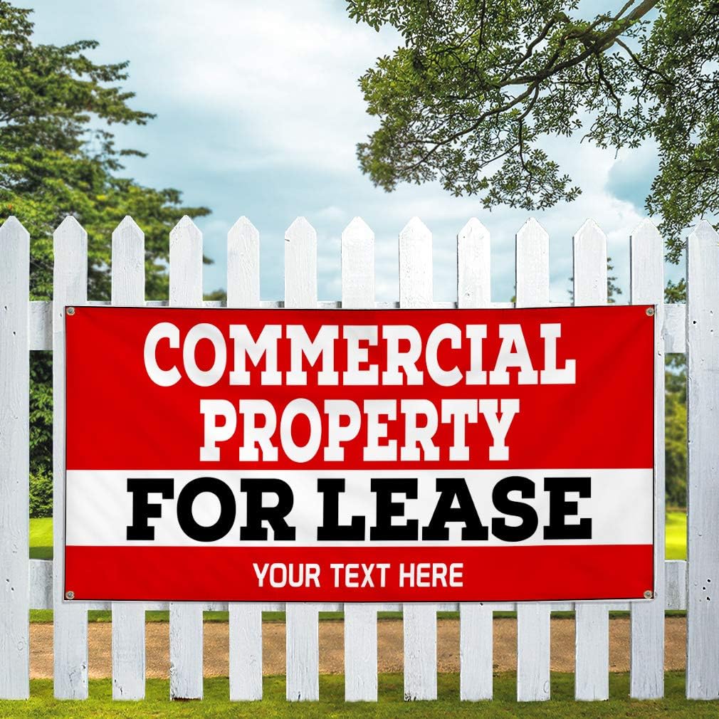 Custom Industrial Vinyl Banner Multiple Sizes Commercial Property for Lease Personalized Text Profession Outdoor Weatherproof Yard Signs Red 4 Grommets 24x60Inches