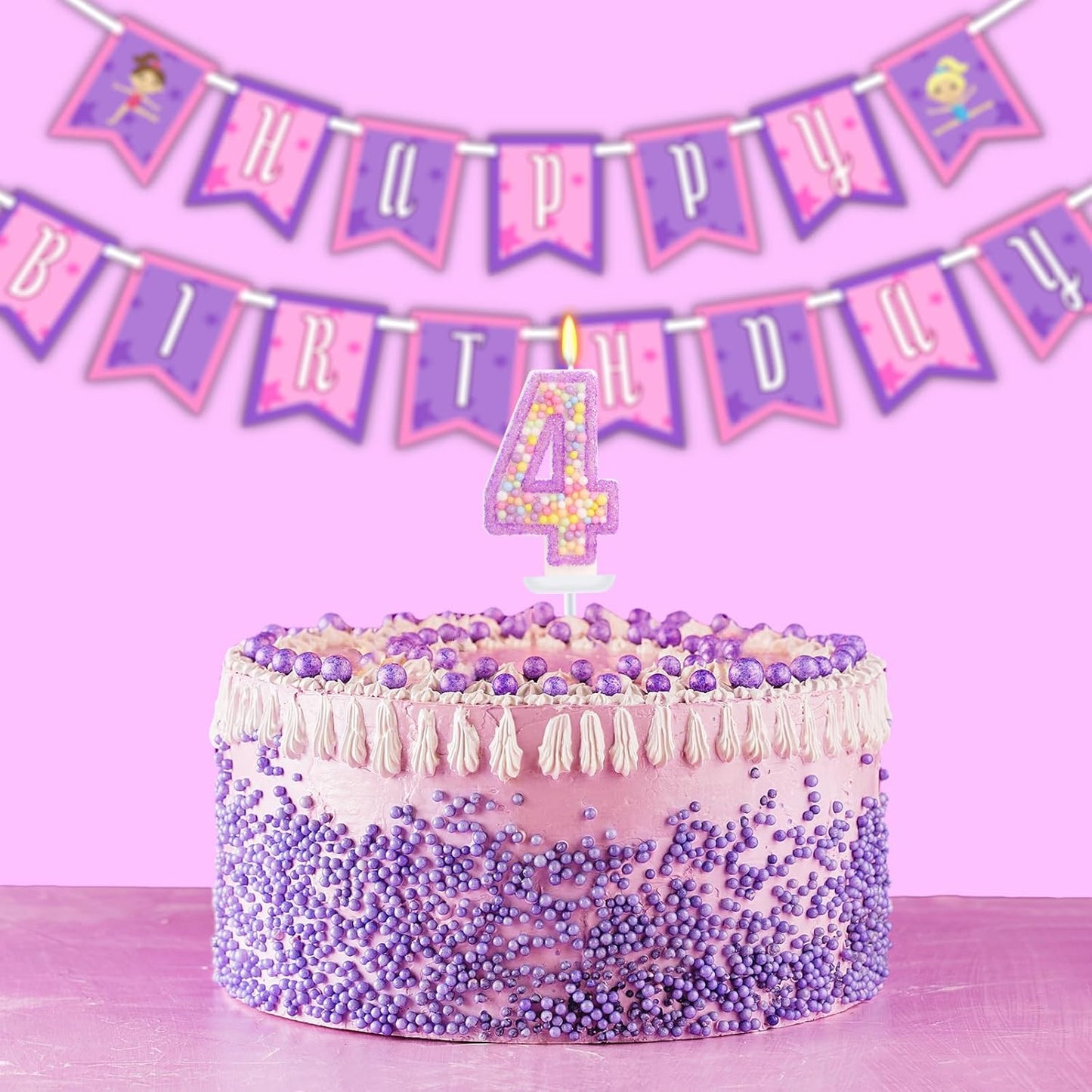 Birthday Candles - Number 4 Candle, Colorful Macaron Candles for Boys/Girls, Purple Party Decorations, Purple Cake Decorations