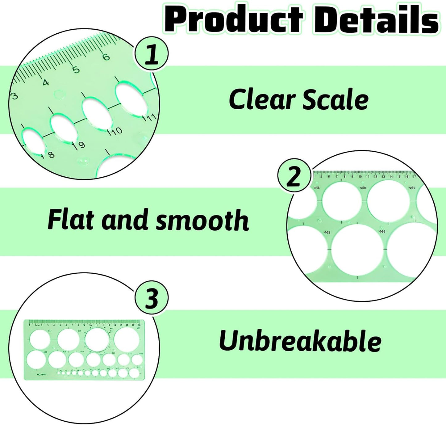 Circle Template for Drawing, 4 Pcs Plastic Circle and Oval Stencil Maker Geometric Drawing Stencils Digital Measuring Rulers for Home Office Building Formwork Drawings Templates (Clear Green)