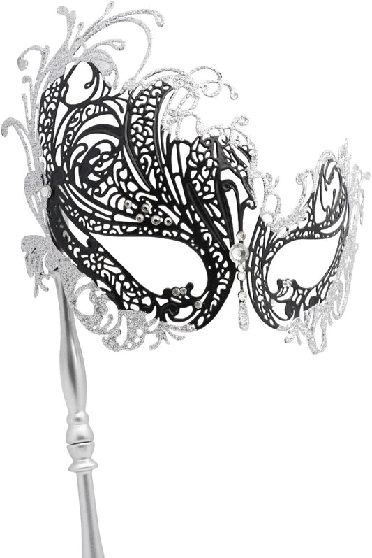 Coddsmz Masquerade Mask with Stick Venetian Mask Mardi Gras Decorations for Womens Halloween Costume Mask