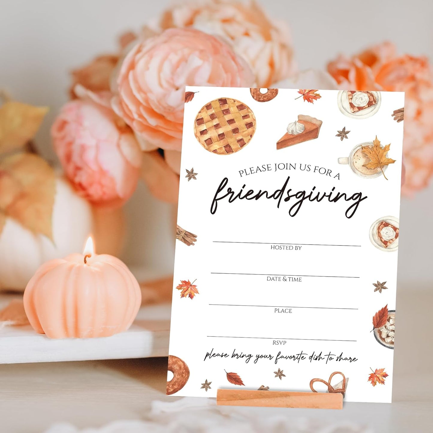 Friendsgiving Invitations - Pie & Fall Treats Themed Card with Envelopes And RSVP Cards - You're Invited 20Pcs Fill In Friendsgiving Party Cards(4 x 6 Inch) (038)