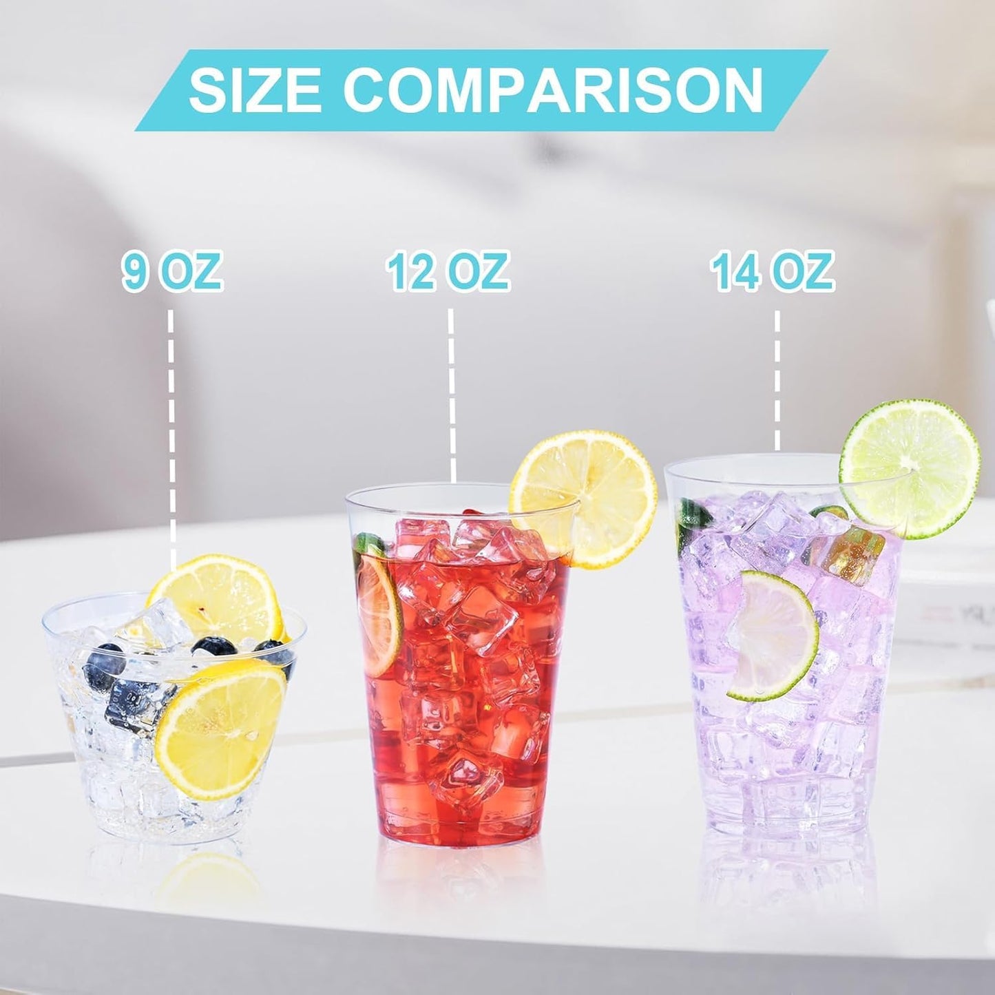 100 Pack 9 oz Clear Plastic Cups, Plastic Wine Cups for Cocktail Party, Polystyrene Hard Cup with Higher Heat Resistance(9oz 100count)