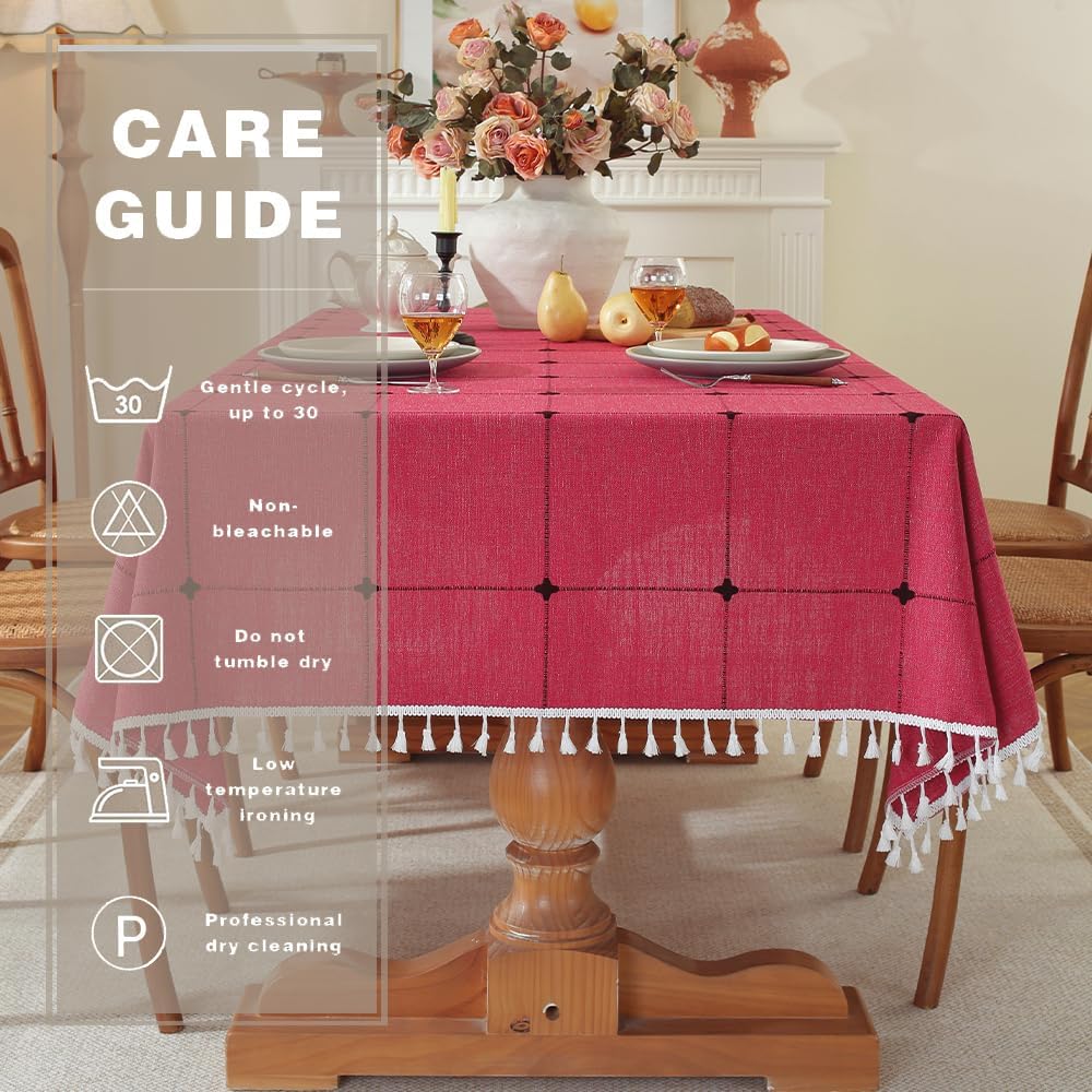 Pahajim Rustic Linen Tablecloth Cotton Rectangle Table Cloth for Kitchen Dining with Tassel Plaid Waterproof Tablecloths Rectangle/Oblong,55''x118'',10-12 Seats