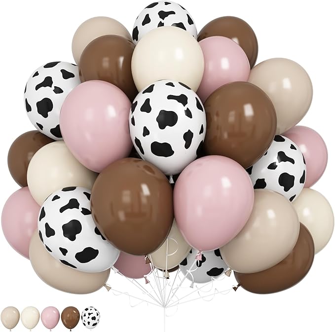 Cowgirl Balloon Dusty Blush Pink Brown Tan Coffee Beige Sand White Ivory Nude Retro Party Balloons Cow Print Balloon for Boho Rodeo Baby Shower Birthday Farm Theme Western Cowgirl Party Decor