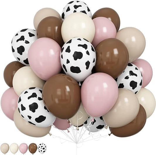 Cowgirl Balloon Dusty Blush Pink Brown Tan Coffee Beige Sand White Ivory Nude Retro Party Balloons Cow Print Balloon for Boho Rodeo Baby Shower Birthday Farm Theme Western Cowgirl Party Decor