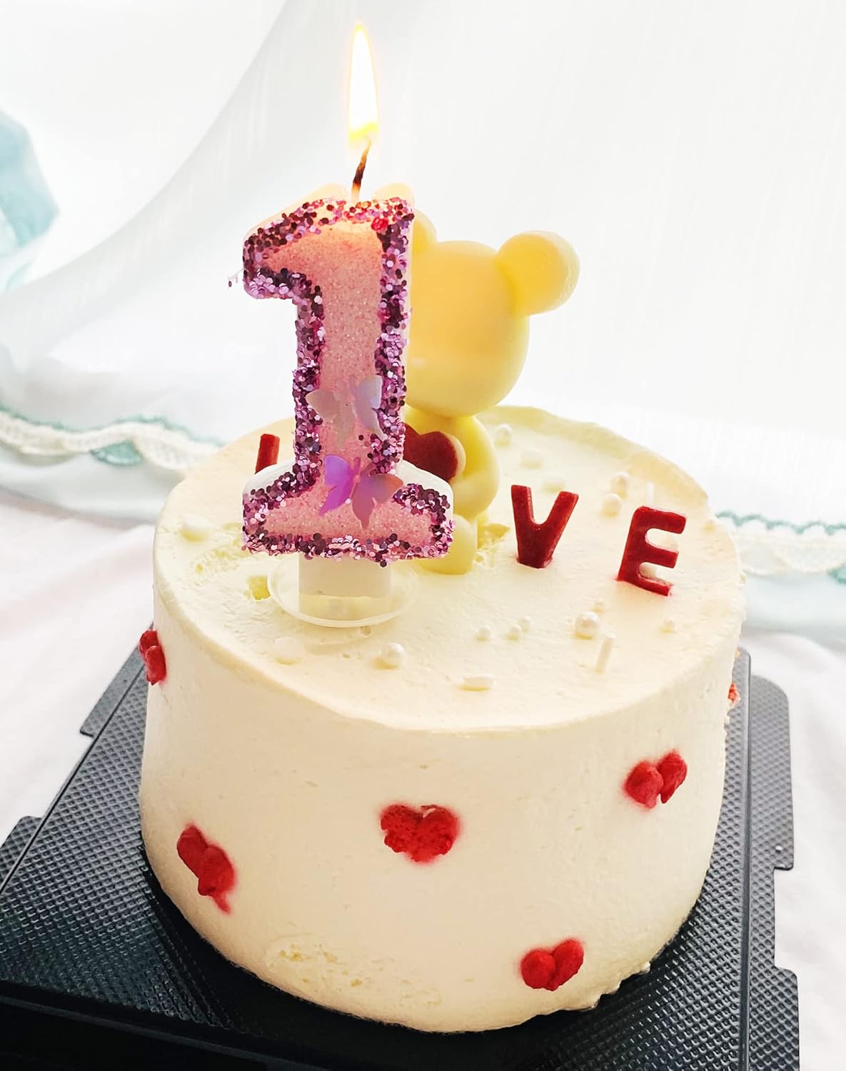 Birthday Candles Number 3,Pink Glitter Happy Birthday Cake Candles Handmade Sequin Numeral Candle