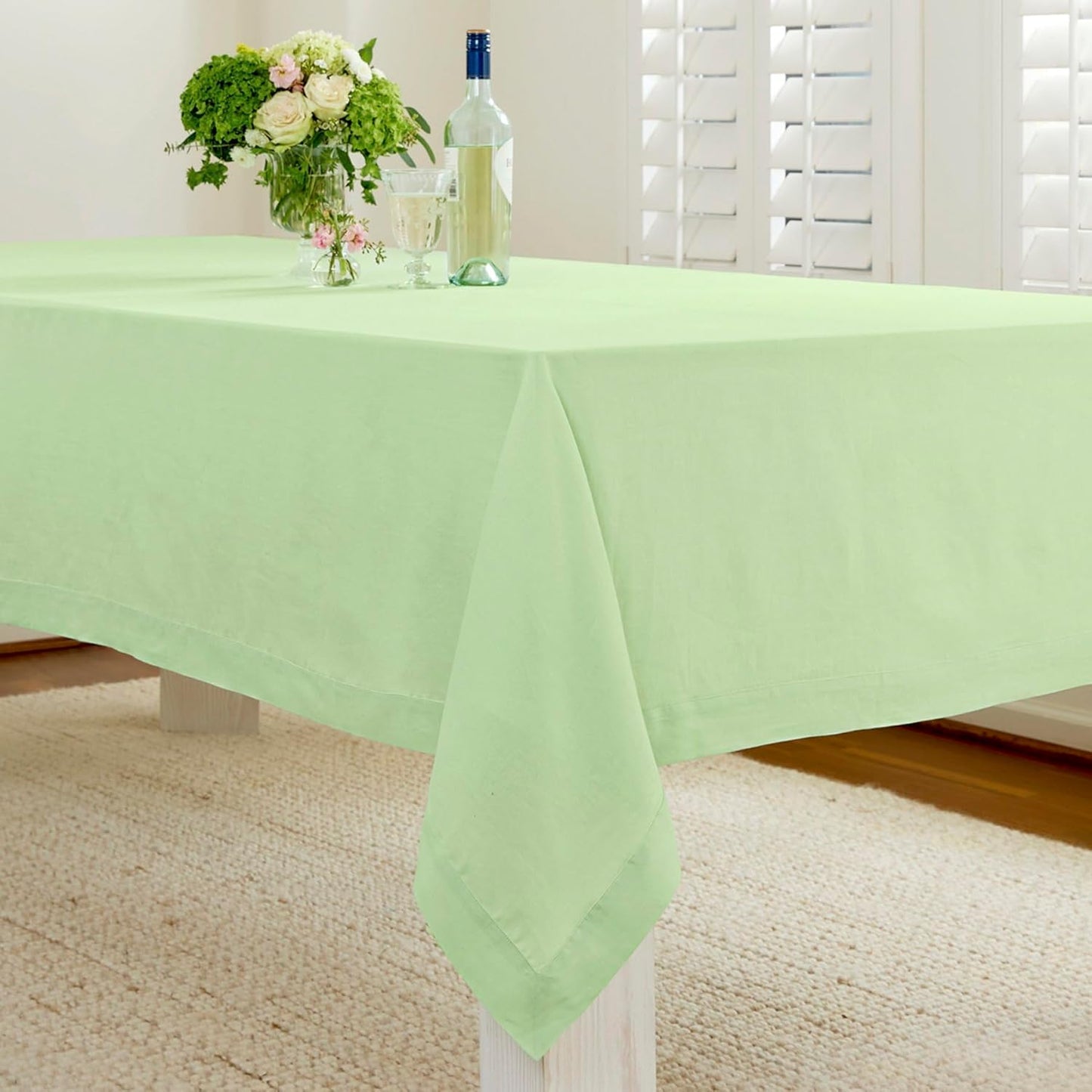 Solino Home Linen Tablecloth for Rectangle Tables 60 x 90 Inch - 100% Pure Linen Pastel Green Table Cloth - Fete, Machine Washable Cloth Tablecloth