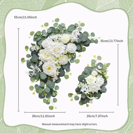 Artificial Wedding Arch Flowers for Wedding Sign,Set of 2 for Wedding Welcome Ceremony Sign,Faux Floral Swags,Wedding, Banquet and Reception Backdrop Floral Decoration (White Champagne)