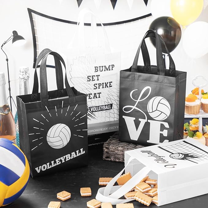Wesnoy 48 PCS Volleyball Gift Bags Bulk Reusable Non Woven Volleyball Snack Party Favors Tote Treat Goodie Candy Bags with Handle for Team Sports Theme Birthday Party 9.84 x 7.87 inch