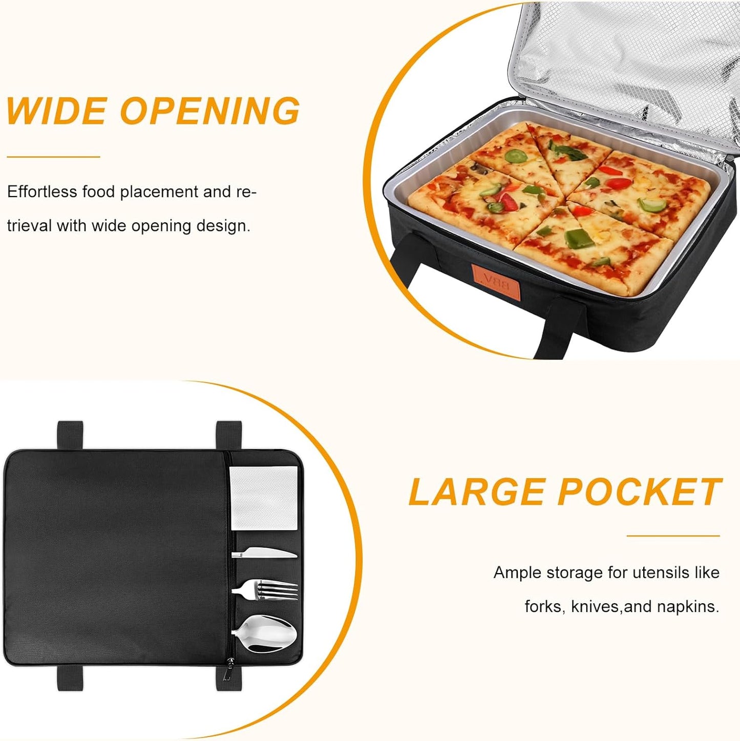 BBV Insulated Casserole Carrier for Hot or Cold Food, Food Warmer Bag Fits 9"x13" Baking Dish, Durable Nylon Leak Proof Food Containers for Travel, Potluck, Parties, Picnic, Cookouts (Black)