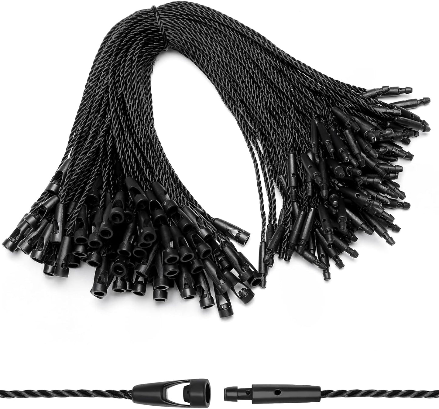 EUSOAR Tag String, 5.9" 100Pcs Nylon Hang Tag Fasteners with Security Loop Pin Tie Fast to Attach Clothing Shoes Snap Lock Price Hanging Tags Rope for Retail Store Boutique-Black