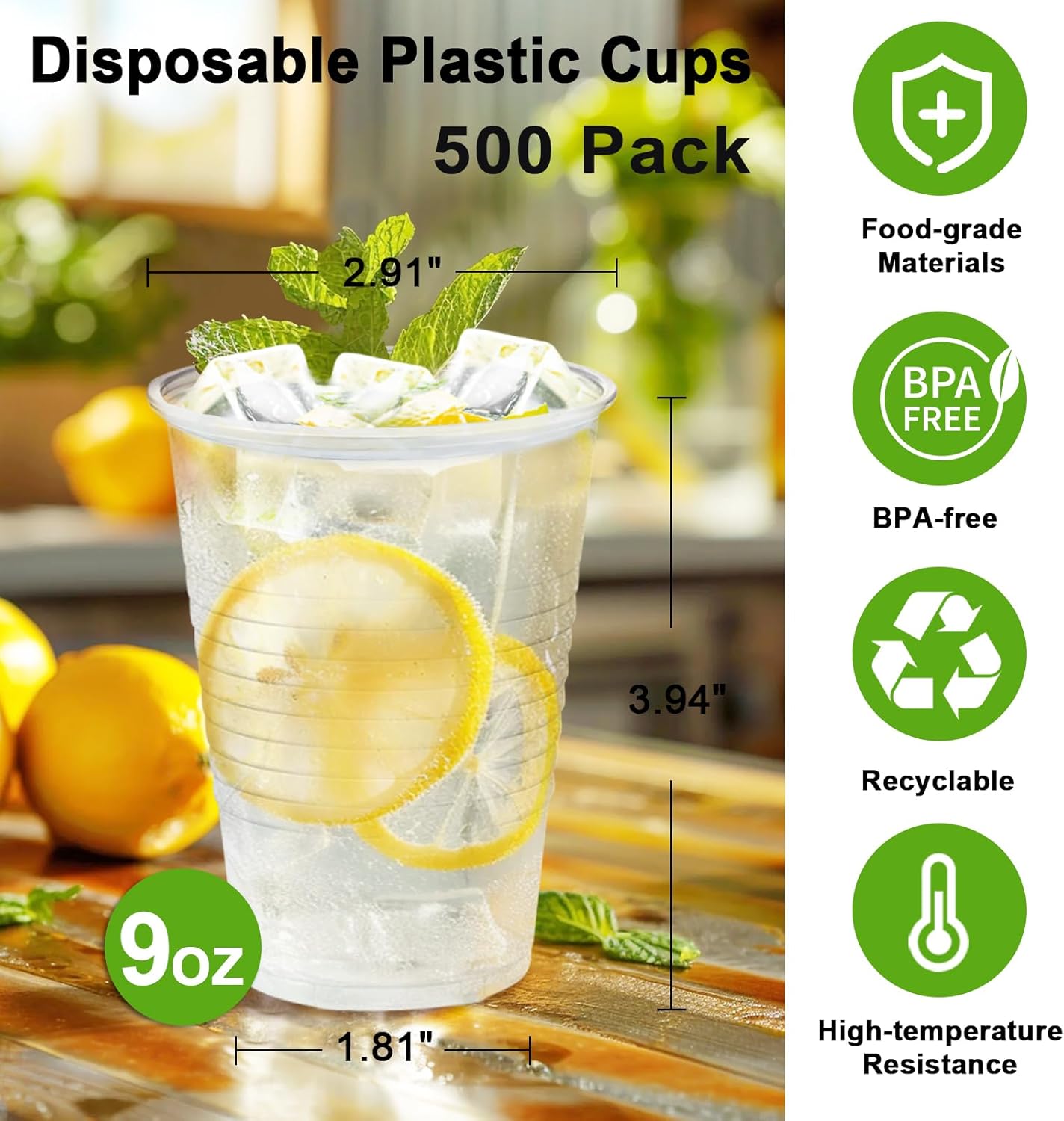 Lamosi 500 Count 9 oz Clear Plastic Cups, Disposable Cold Drinking Cups for Party, Wedding, Travel, Events