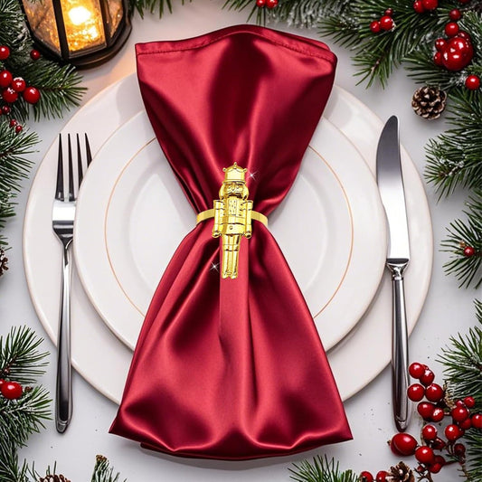 Gold Christmas Nutcracker Napkin Rings Set of 12 for Thanksgiving New Year Xmas Wedding Dinner Decor,Walnut Soldiers Napkin Ring Holders for Baby Shower Brithday Family Gathering Table Decor
