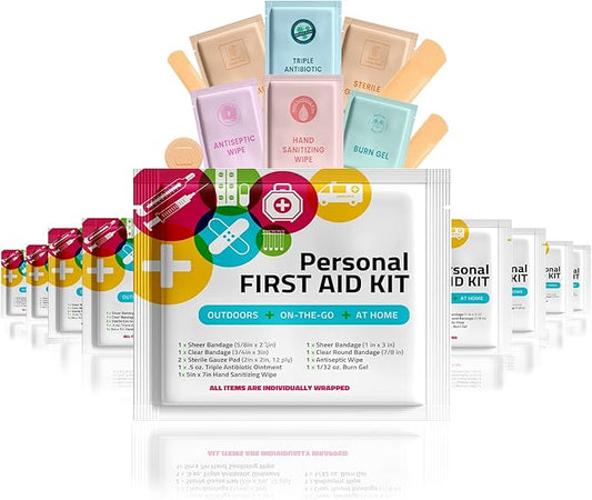 Personal First Aid Kit - Case of 60 | Clean, Treat, Protect Minor Cuts, Scrapes and Burns | Perfect for Home, Office, Car, School, Business, Camping | Individual First Aid Products (Multi-Color)…