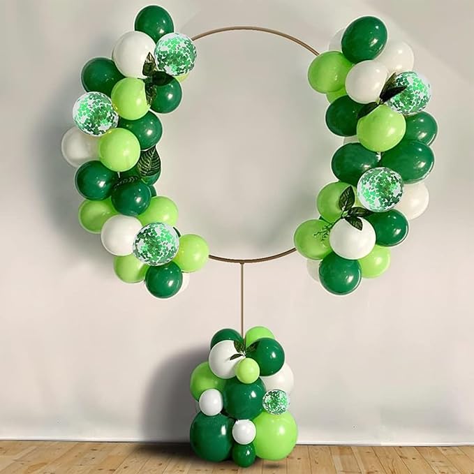Green and White Balloons Set - 60 Pcs Party Balloons Decor - Green Confetti for Kids Birthday - Strong Latex Balloon Pack for Christmas Birthday Baby Shower, Jungle Themed Party Decoration 12 Inch