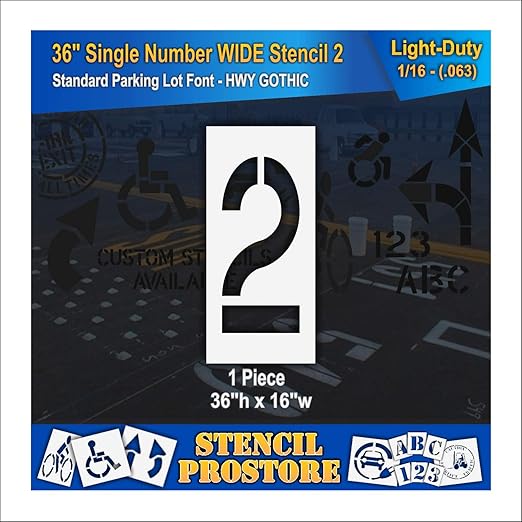 Pavement Stencils - 36 inch Single Number Stencil (Wide) - 2-36" x 16" x 1/16" (63 mil) - Light-Duty