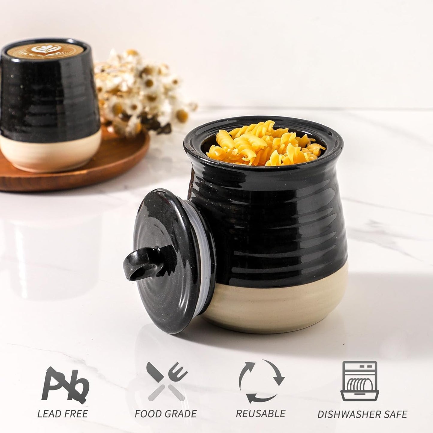 Hasense Ceramic Food Storage Jar with Airtight Lid, 35 oz Cookie Candy Jar for Coffee Beans, Tea, Sugar and More, Kitchen Storage Container for Countertop, Black Kitchen Decor