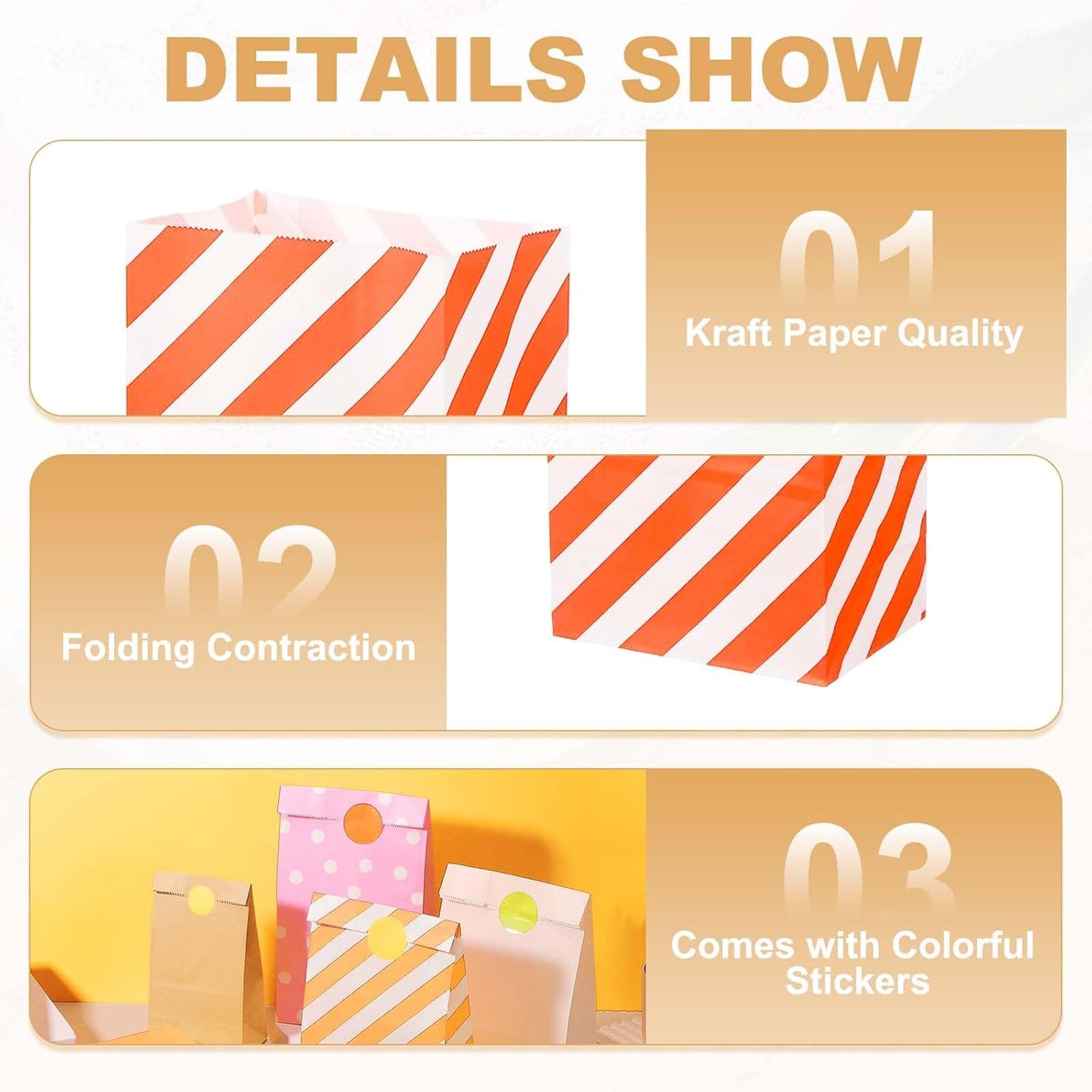 PATIKIL Party Favor Bag, 24 Pcs 5.1x3.1x9.4 Inch Medium Paper Candy Bags Gift Treat Celebration Halloween Goody Birthday Wedding Party with Stickers, Orange Twill