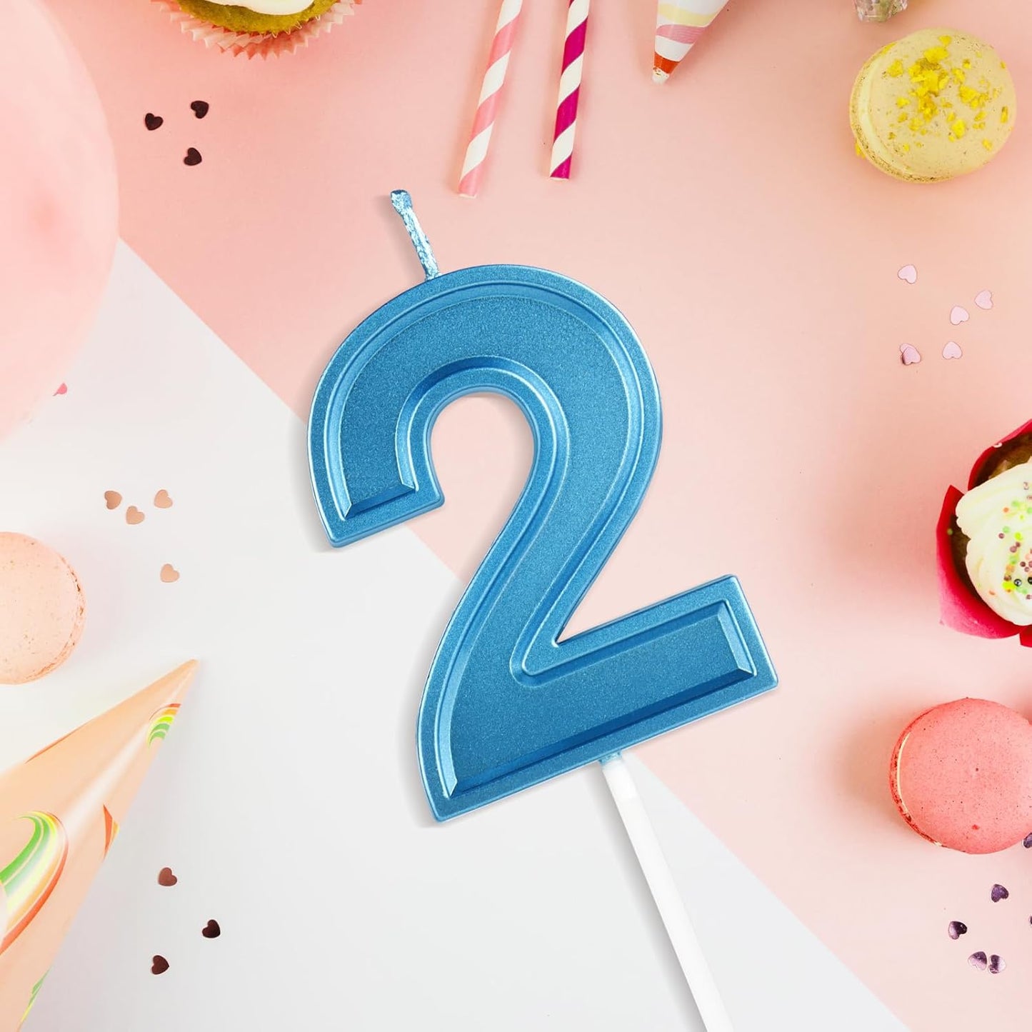 BEAN LIEVE Blue Birthday Candles Number 2, Blue Number Candles, Cake Number Candles for Birthday Parties and Wedding Anniversary Celebrations