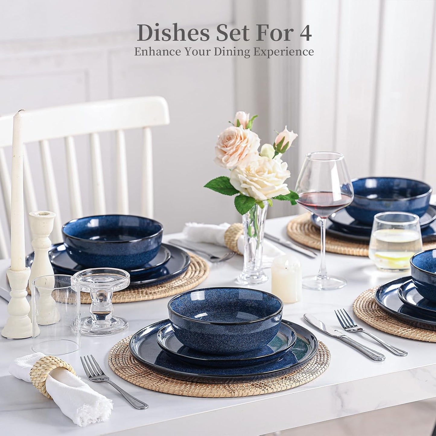 Dinner Plates Set of 4: Ceramic 10.7 Inch Handmade Reactive Glaze Stoneware Plates for kitchen, Modern Dinnerware Plates, Microwave & Dishwasher Safe, Scratch Resistant (Blue)