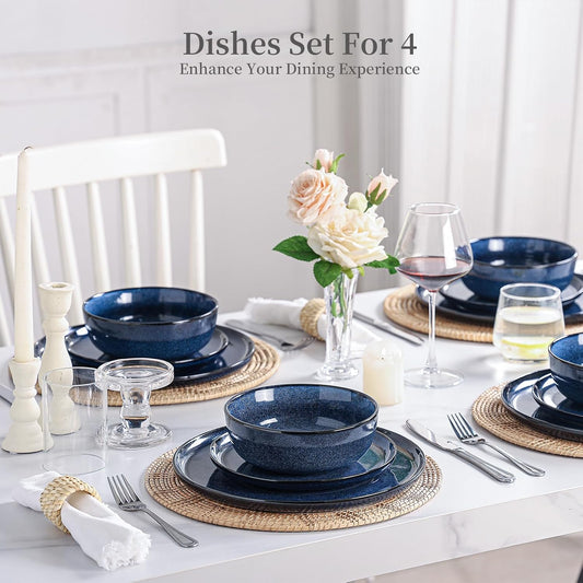 Dinner Plates Set of 4: Ceramic 10.7 Inch Handmade Reactive Glaze Stoneware Plates for kitchen, Modern Dinnerware Plates, Microwave & Dishwasher Safe, Scratch Resistant (Blue)