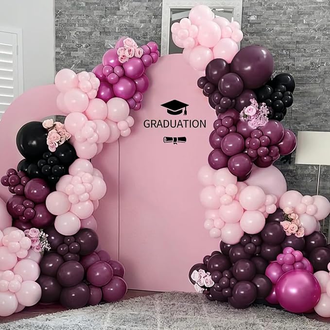 Dark Purple Black Pink Balloon Garland Arch Kit, 167Pcs Latex Balloons Wisteria Lavender Pastel Pink Pearlescent Plum for Birthday Bridal Shower New Years Party Decorations
