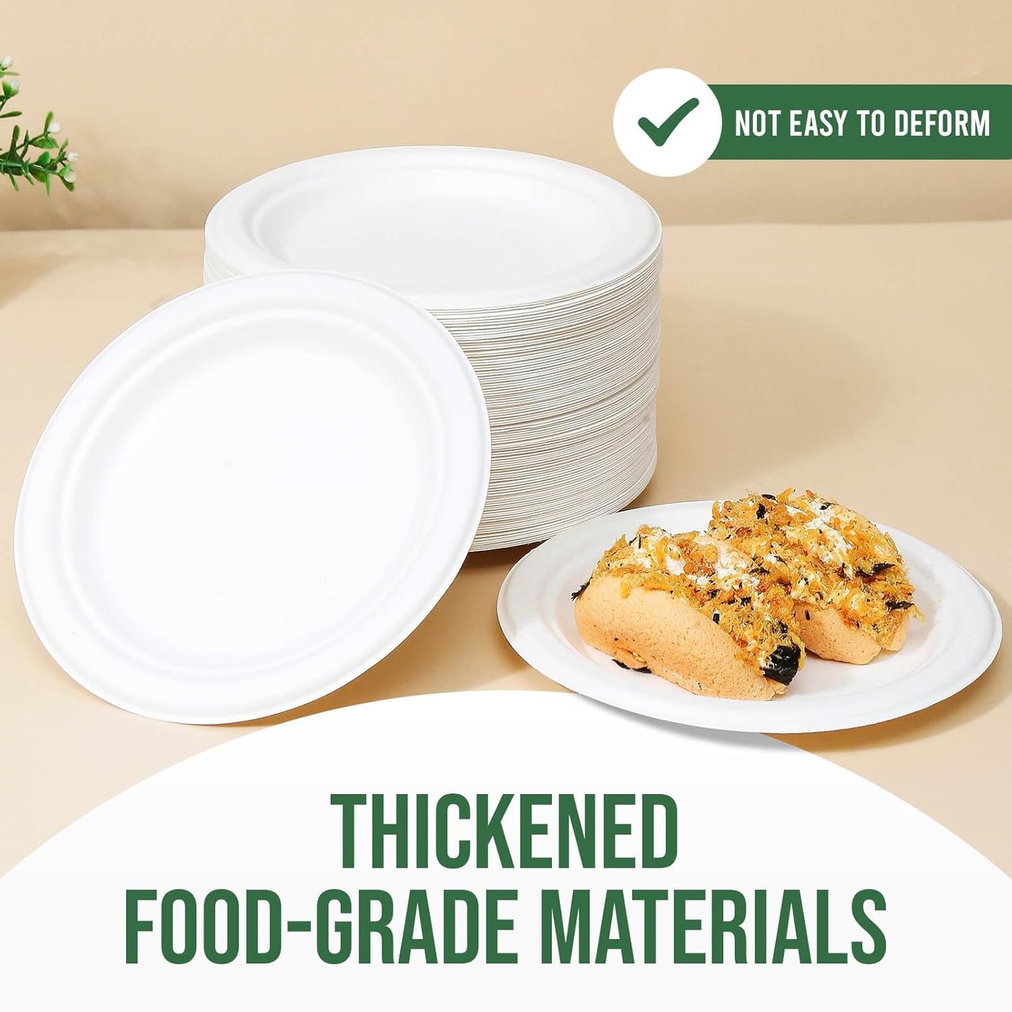7-Inch White Paper Plates 100 Pack - 100% Compostable Dessert Plates | Leakproof Disposable Plates for Party, Microwave Safe & Oil Resistant, Eco-Friendly Small Dinnerware (100 Count)
