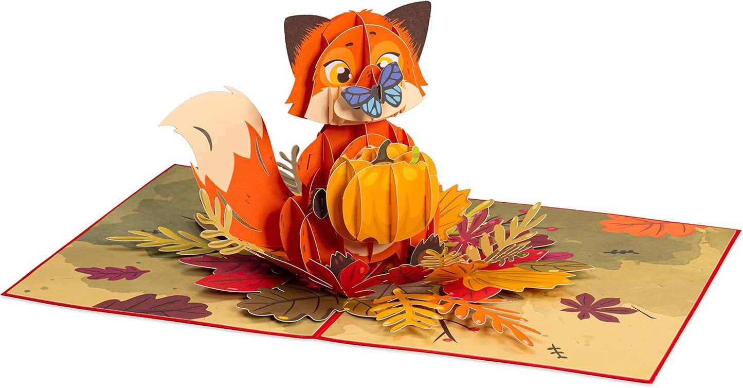 Paper Love 3D Fall Fox Pop Up Card, For All Occasions, Birthday, Thanksgiving, Thinking of You or Just Because - 5" x 7" Cover - Includes Envelope and Removable Note Tag