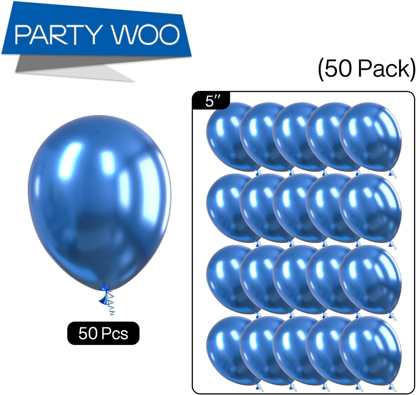 PartyWoo Metallic Blue Balloons 50pcs 5 Inch Small Mini Chrome Blue Latex Balloons for Graduation Wedding Baby Shower Engagement Baby Shower Wedding Bachelorette Birthday Party Decorations Blue-G106