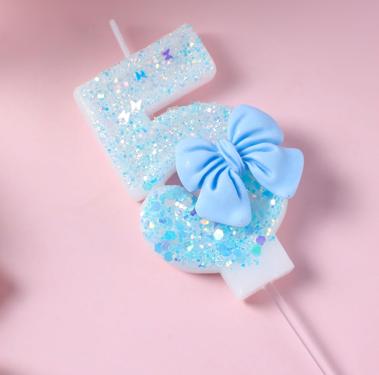 Birthday Candles Blue Bow, Number 5 Cake Candles, 5th Cake Topper Decorations for Kids Pets Pastel Birthday Party Supplies, (Number 5)