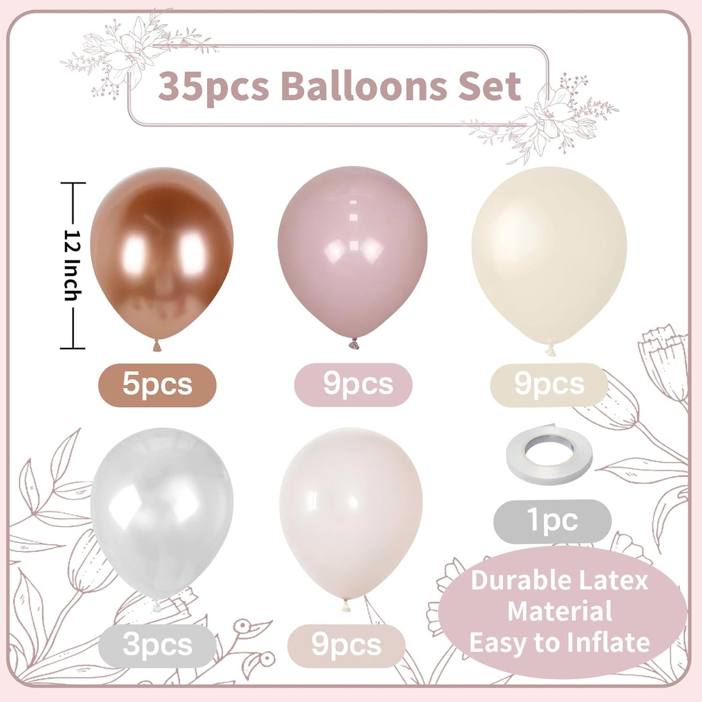 Dusty Pink White Balloons Pale Pink Beige Gold Balloon 12inch Metallic Champagne Balloons Girls Women Birthday Party Decorations Ivory Latex Helium Balloon for Arch Boho Bridal Baby Shower Christening