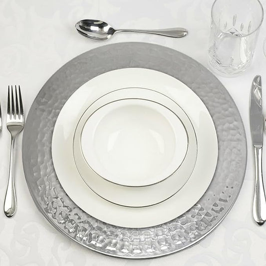13-Inch Stainless Steel Hammered Charger Plates, Silver Dinner Plate Chargers Set of 6, Round Server Ware