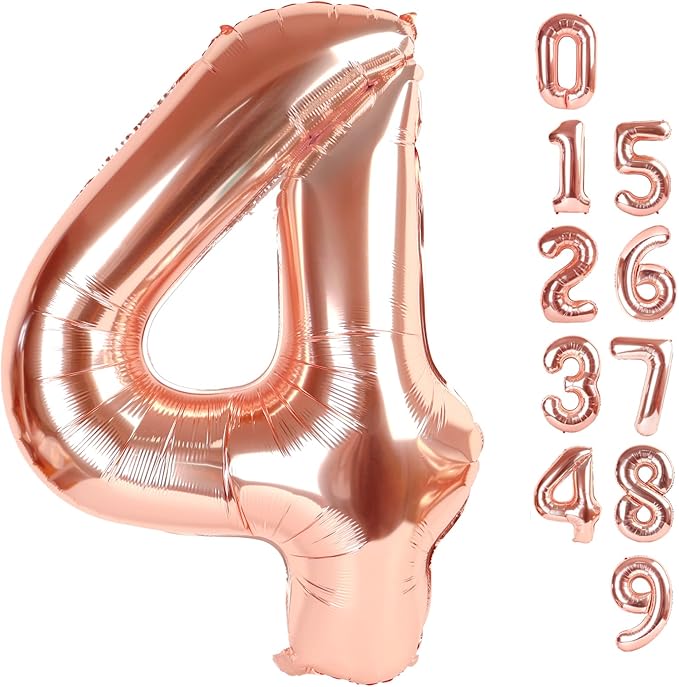 40 Inch Large Numbers Balloon, 4 Rose Gold Ballon for 4th 14 40 44 Birthday Party, Balloon 4 Number for Graduations Wedding Supplies