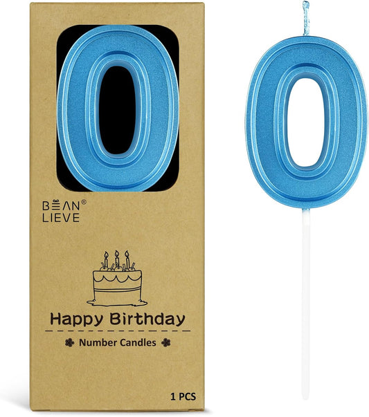 BEAN LIEVE Blue Birthday Candles Number 0, Blue Number Candles, Cake Number Candles for Birthday Parties and Wedding Anniversary Celebrations