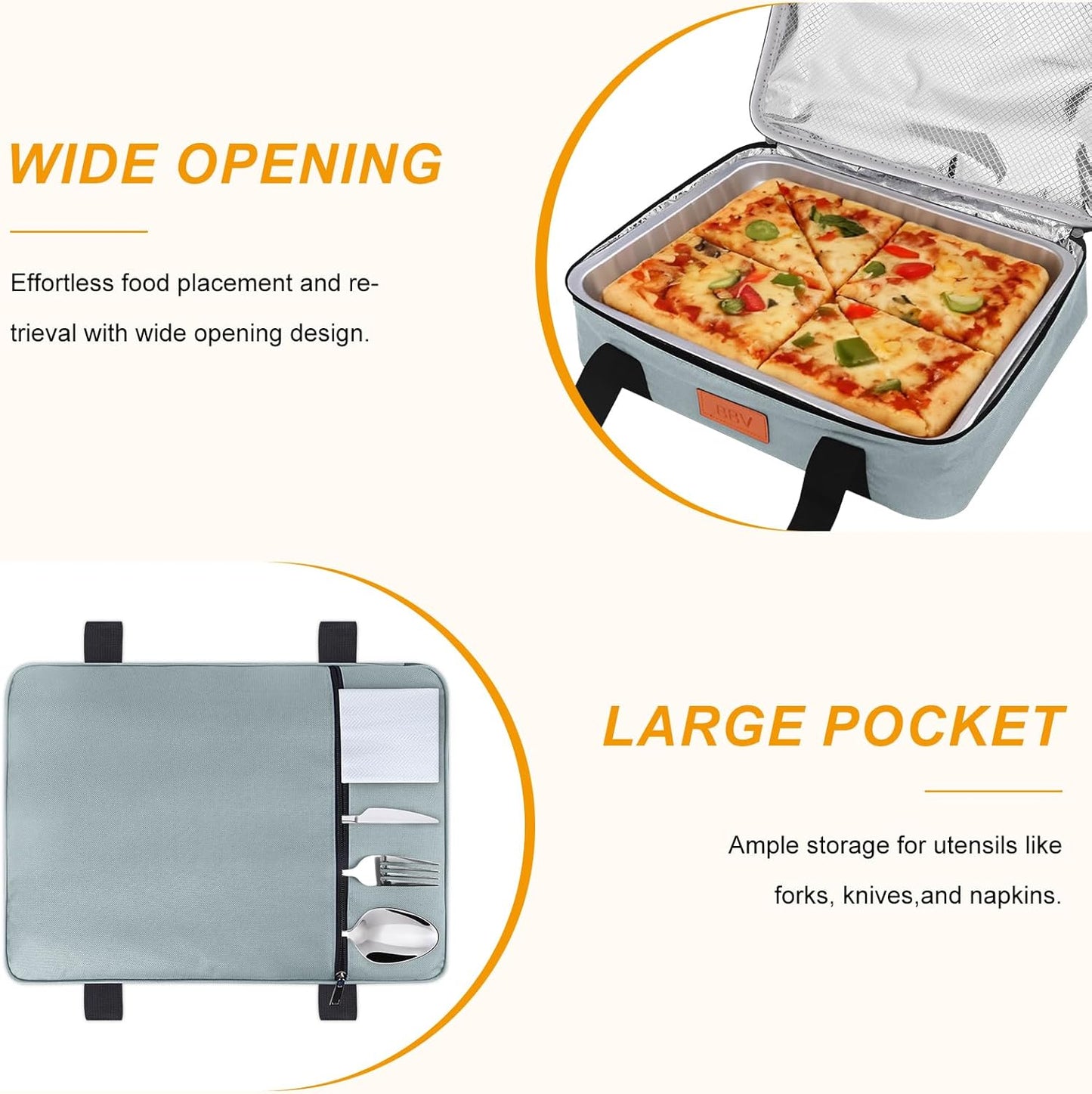 BBV Insulated Casserole Carrier for Hot or Cold Food, Food Warmer Bag Fits 9"x13" Baking Dish, Durable Nylon Leak Proof Food Containers for Travel, Potluck, Parties, Picnic, Cookouts (Grey)
