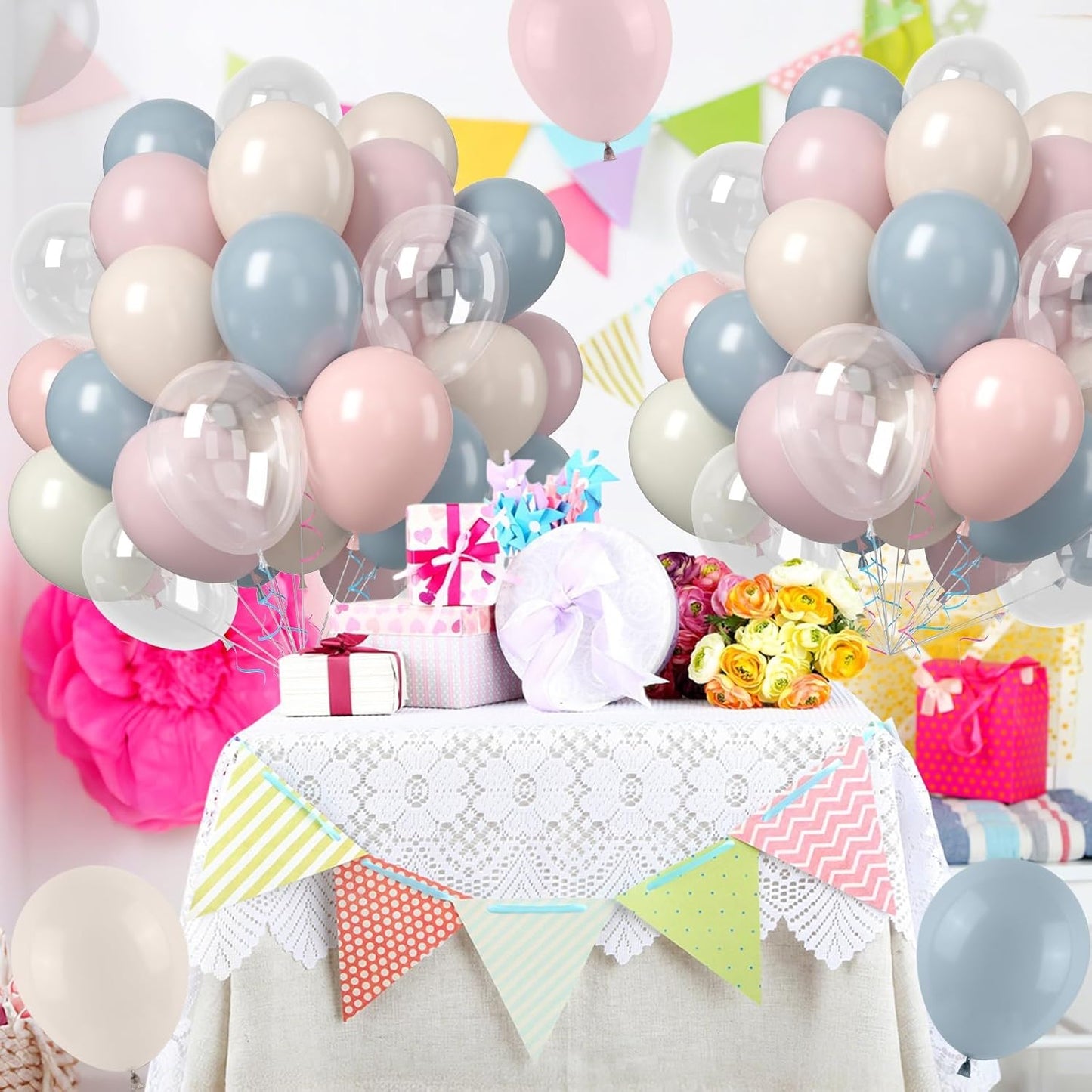 Dusty Pink Blue Balloons, 50PCS 12Inch Gender Reveal Balloon Set with Mist Blue Pink Sand White Transparent balloon for Boy or Girl Gender Reveal Baby Shower Wedding Party Decoration