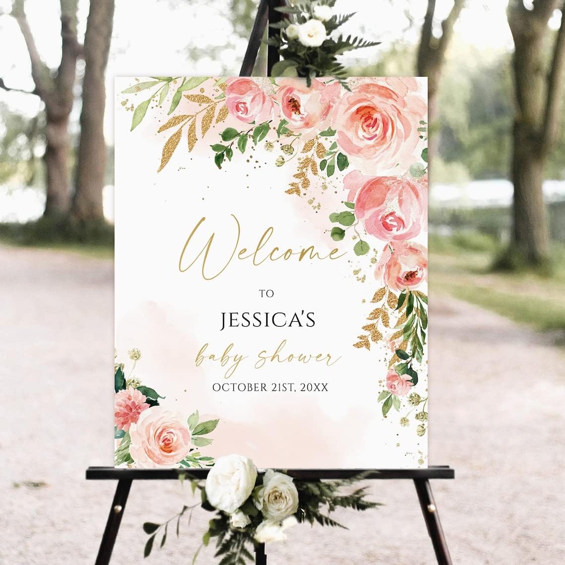 Generic Personalized Baby Shower Welcome Sign, Floral Baby Shower Welcome Sign, Girl Baby Shower Sign, Pink Floral Welcome Poster, Blush Pink Floral Welcome Sign, Full Size, Vesion #5
