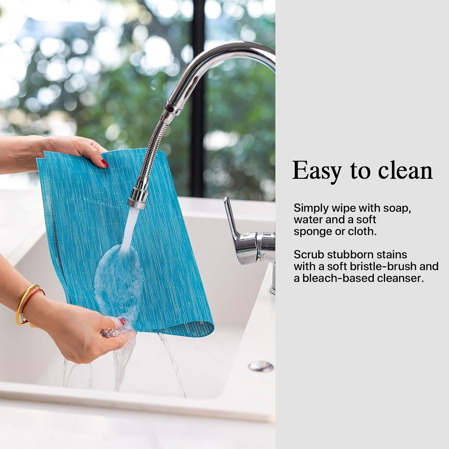 Placemats Set of 4 - Easy Clean Woven Vinyl Placemats for Dining Table, Indoor/Outdoor Place Mats, Washable PVC Table Mats（Teal Blue）