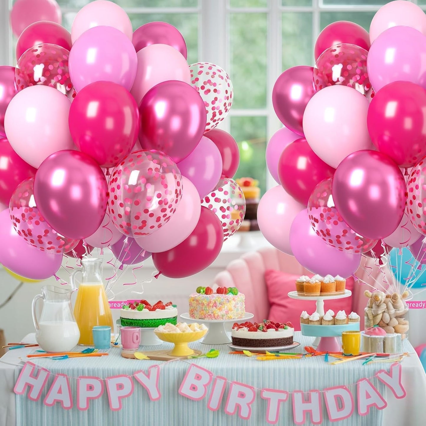 Paready Hot Pink Balloons Set, 60Pcs Metallic Pink Balloon, 12Inch Confetti Pink Balloon Pastel Latex Balloons for Girls Birthday Baby Shower Princess Wedding Birthday Party Decorations