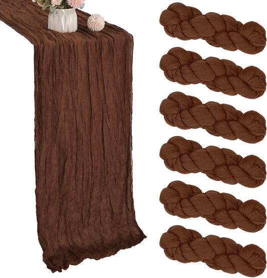 6 Pack 10FT Brown Cheesecloth Table Runner Fall Table Runner 35x120 Inch Gauze Rustic Boho Cheese Cloth for Thanksgiving Wedding Decor Birthday Party Bridal Baby Shower Table Centerpiece Decoration